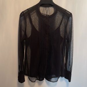 White House Black Market shear long sleeve blouse with tank, black